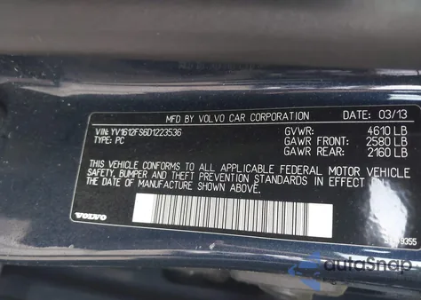 2013 Volvo S60 from USA, damaged, VIN YN1612FS6D1223536